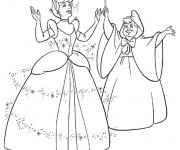 Coloriage La fée habille Cendrillon en robe