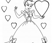 Coloriage Princesse Cendrillon et Les Coeurs d'amour