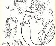 Coloriage Ariel et Animaux Marins à découper
