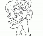 Coloriage Prince Eric et  Ariel en amour maternelle