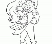 Coloriage Prince Eric et  Ariel en amour maternelle