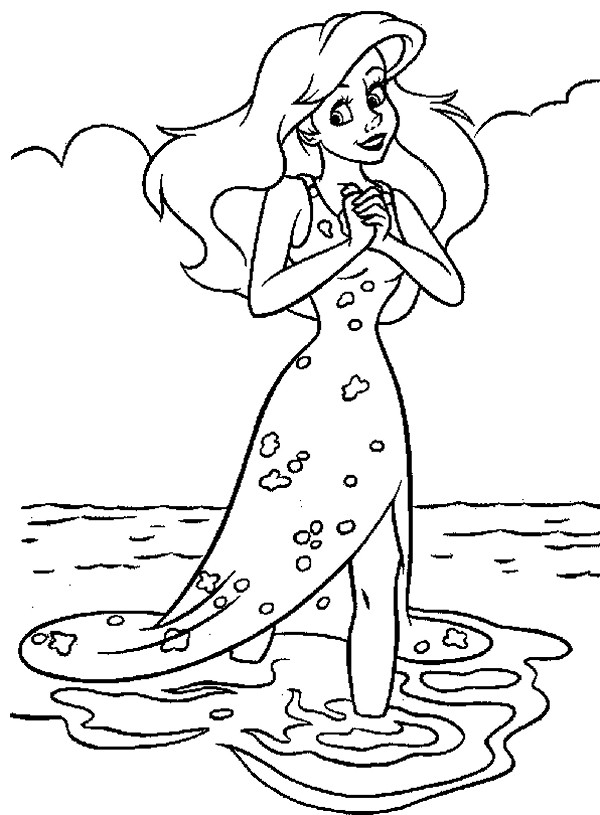 Coloriage Princesse Ariel à la plage dessin gratuit à imprimer