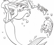 Coloriage Princesse Ariel en compagnie de ses amis