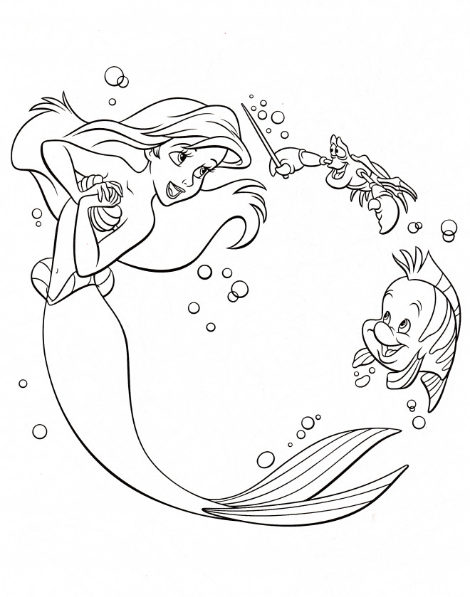 Coloriage et dessins gratuits Princesse Ariel en compagnie de ses amis à imprimer