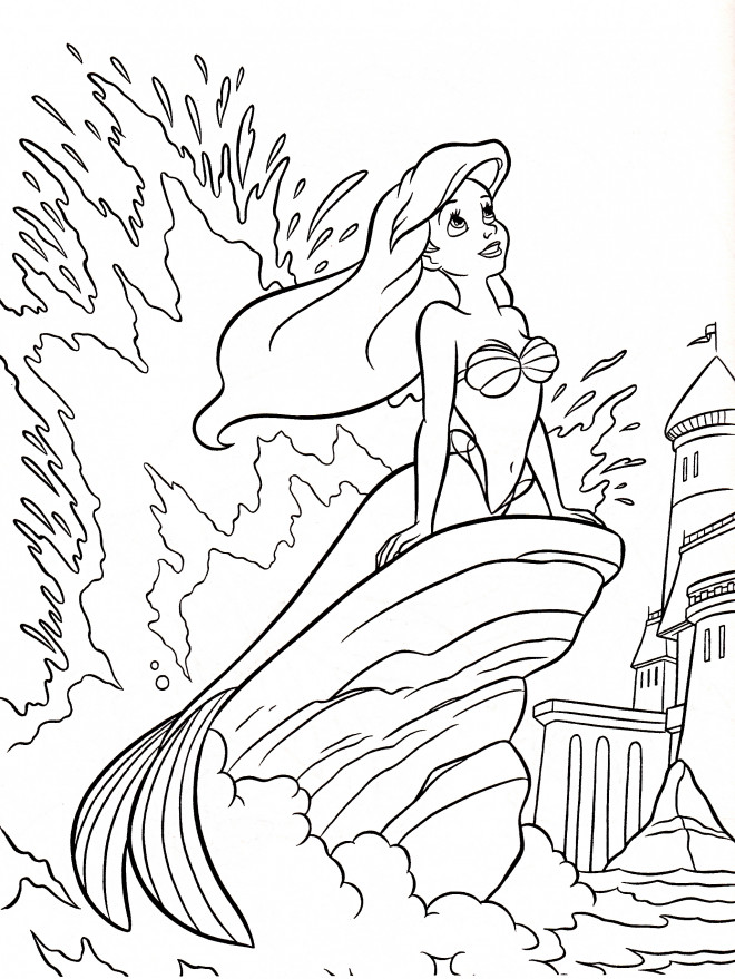 Coloriage et dessins gratuits Princesse Ariel entrain de rêver à imprimer