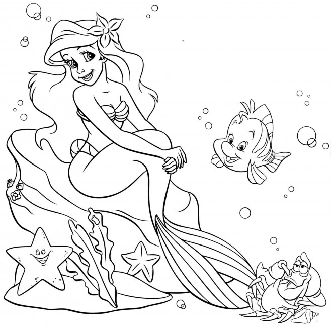 Coloriage et dessins gratuits Princesse Ariel et ses amis dans la Mer à imprimer