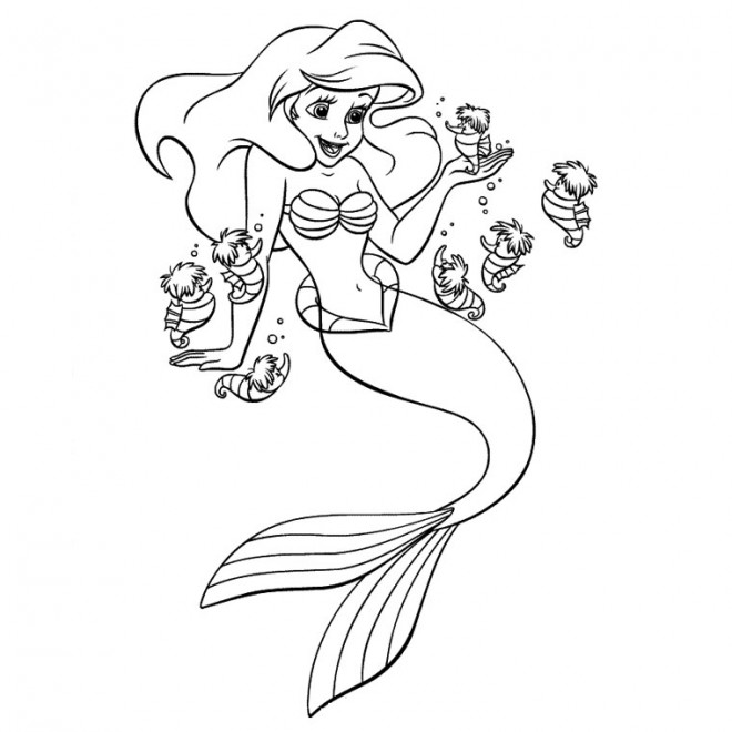 Coloriage et dessins gratuits Princesse Ariel parle avec ses amis à imprimer