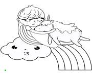 Coloriage Belle licorne princesse en dormant sur arc-en-ciel