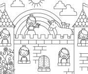 Coloriage Ch&acirc;teau de la princesse et sa licorne en vecteur