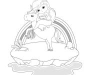 Coloriage Fille princesse chevauchant une licorne qui galope