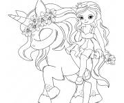 Coloriage Illustration d'une princesse pr&eacute;s d'une licorne bien d&eacute;cor&eacute;e