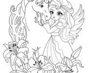 Coloriage La belle princesse f&eacute;e avec sa licorne