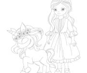 Coloriage La charmante princesse et sa licorne en noir et blanc
