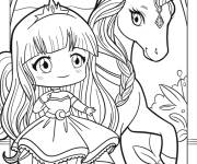 Coloriage La petite cute princesse avec sa licorne