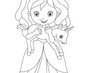 Coloriage La princesse mignonne avec une petite licorne
