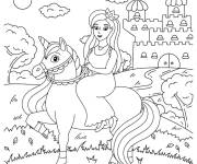 Coloriage La princesse sort du ch&acirc;teau sur sa licorne