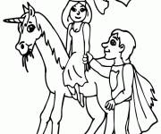Coloriage Licorne avec le prince et la princesse