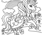 Coloriage Licorne de la princesse devant un arc-en-ciel