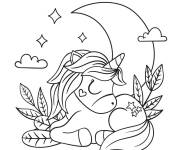 Coloriage Licorne de la princesse se repose pendant la nuit