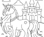 Coloriage Licorne du prince et son ch&acirc;teau