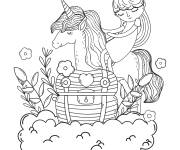 Coloriage Licorne et princesse et le tr&eacute;sor