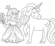 Coloriage Licorne et princesse tenant une belle fleur