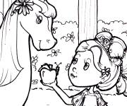 Coloriage Licorne et son amie princesse sc&egrave;ne de cartoon