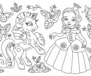 Coloriage Licorne princesse avec des fleurs et des papillons