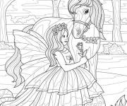Coloriage Licorne princesse dans la nature