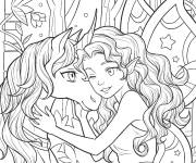 Coloriage Licorne princesse en foret en couleurs