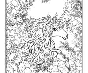 Coloriage et dessins gratuit Licorne princesse magnifique entres les arbres à imprimer
