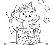 Coloriage et dessins gratuit Licorne princesse sur un cadeau d'anniversaire à imprimer
