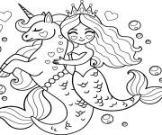 Coloriage Licorne sir&egrave;ne pour filles