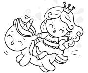 Coloriage Petite princesse avec une couronne sur la licorne souriante