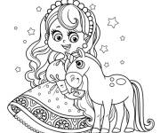 Coloriage Petite princesse et licorne en couleurs