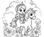 Coloriage Petite princesse joyeuse chevauche sa licorne