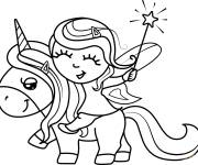 Coloriage Princesse avec sa baguette magique et la licorne