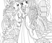 Coloriage Princesse et bébé licorne