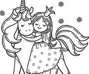 Coloriage Princesse et licorne &agrave; motifs en fleurs