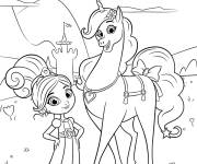 Coloriage Princesse et licorne devant le château