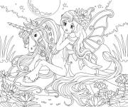Coloriage Princesse et licorne magique pour adulte