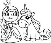 Coloriage Princesse et licorne mignon