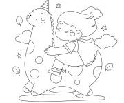 Coloriage Princesse heureuse su sa licorne sp&eacute;ciale