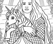 Coloriage Princesse tenant son bébé licorne difficile