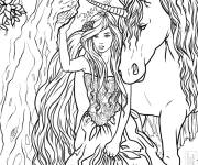 Coloriage Sirène princesse licorne détaillé complexe