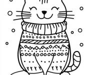 Coloriage Chat souriant en Pull de No&euml;l