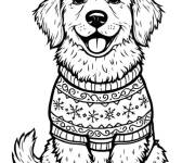 Coloriage Chien portant un pull de noel