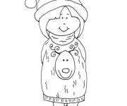 Coloriage et dessins gratuit Garcon mignon portant un  pull de No&euml;l à imprimer