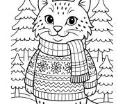 Coloriage Lynx en Pull de No&euml;l