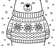 Coloriage Ours mignon en portant un Pull de No&euml;l